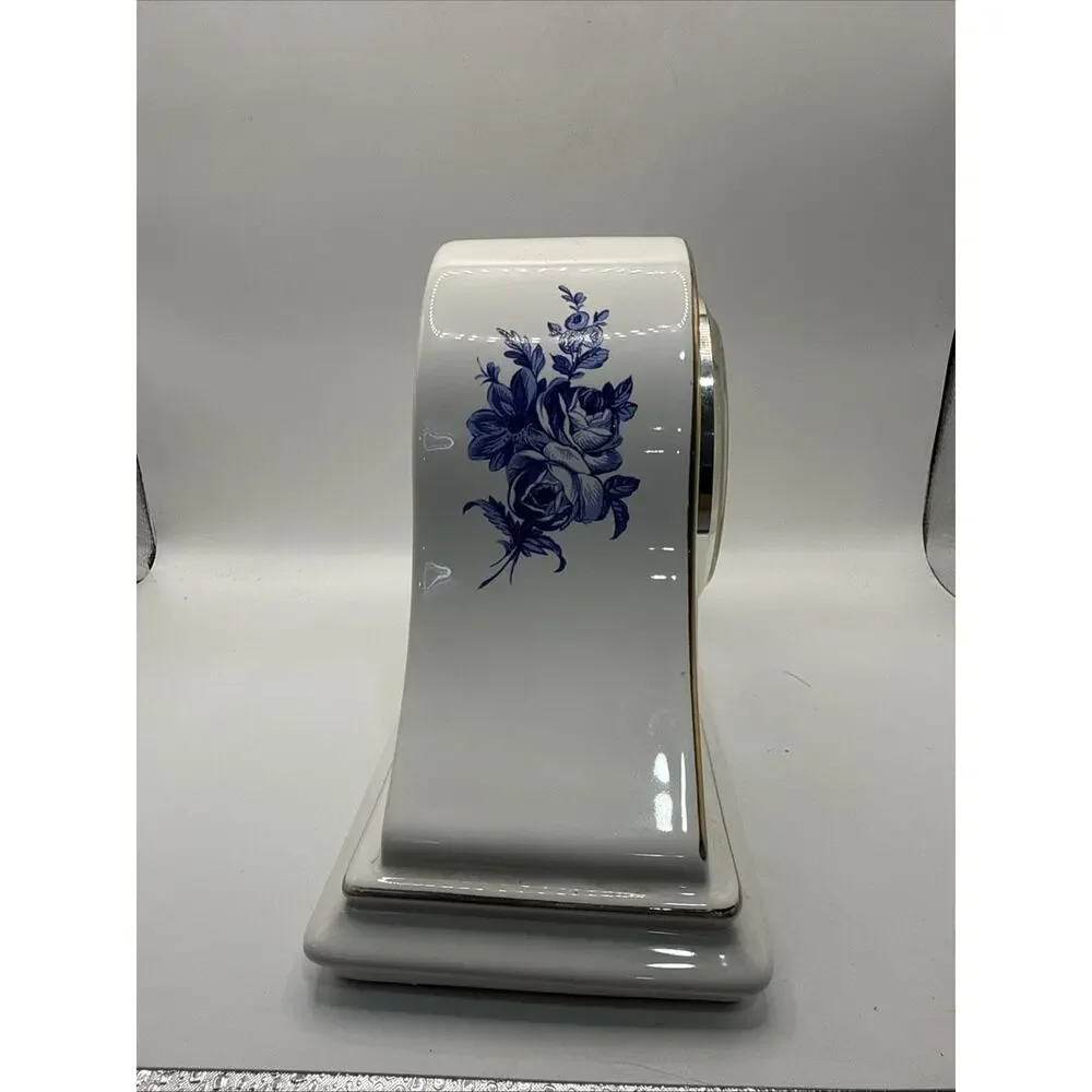 Seth Thomas Mantel Shelf Clock w/ Hornsea Pottery Porcelain Blue & White Case *